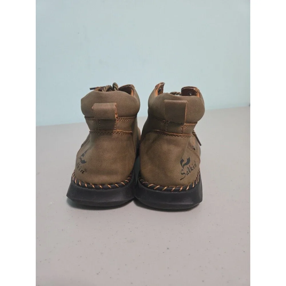 Salkin Barefoot Handmade Leather Boots Brown Lace Up Hiking Men’s 10.5